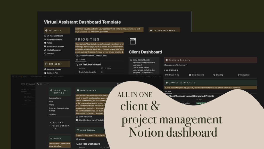 All in One client & project management Notion dashboard