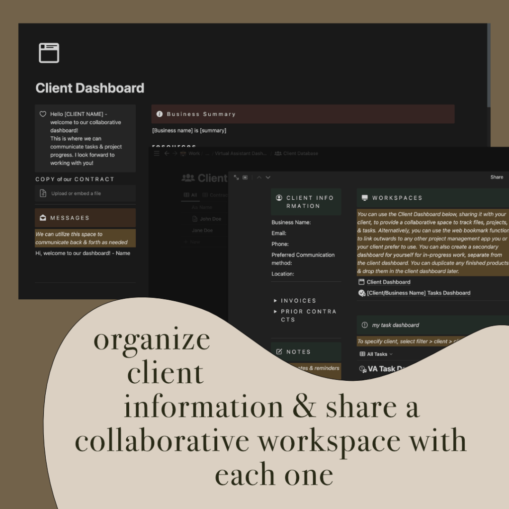 Organize client information & share a collaborative workspace with each one.